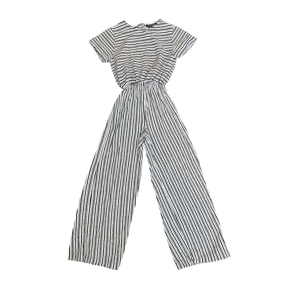 Zara Girls Wide Leg Striped Jumpsuit‎ Size 8 Fisherman Coastal Euro Vacation